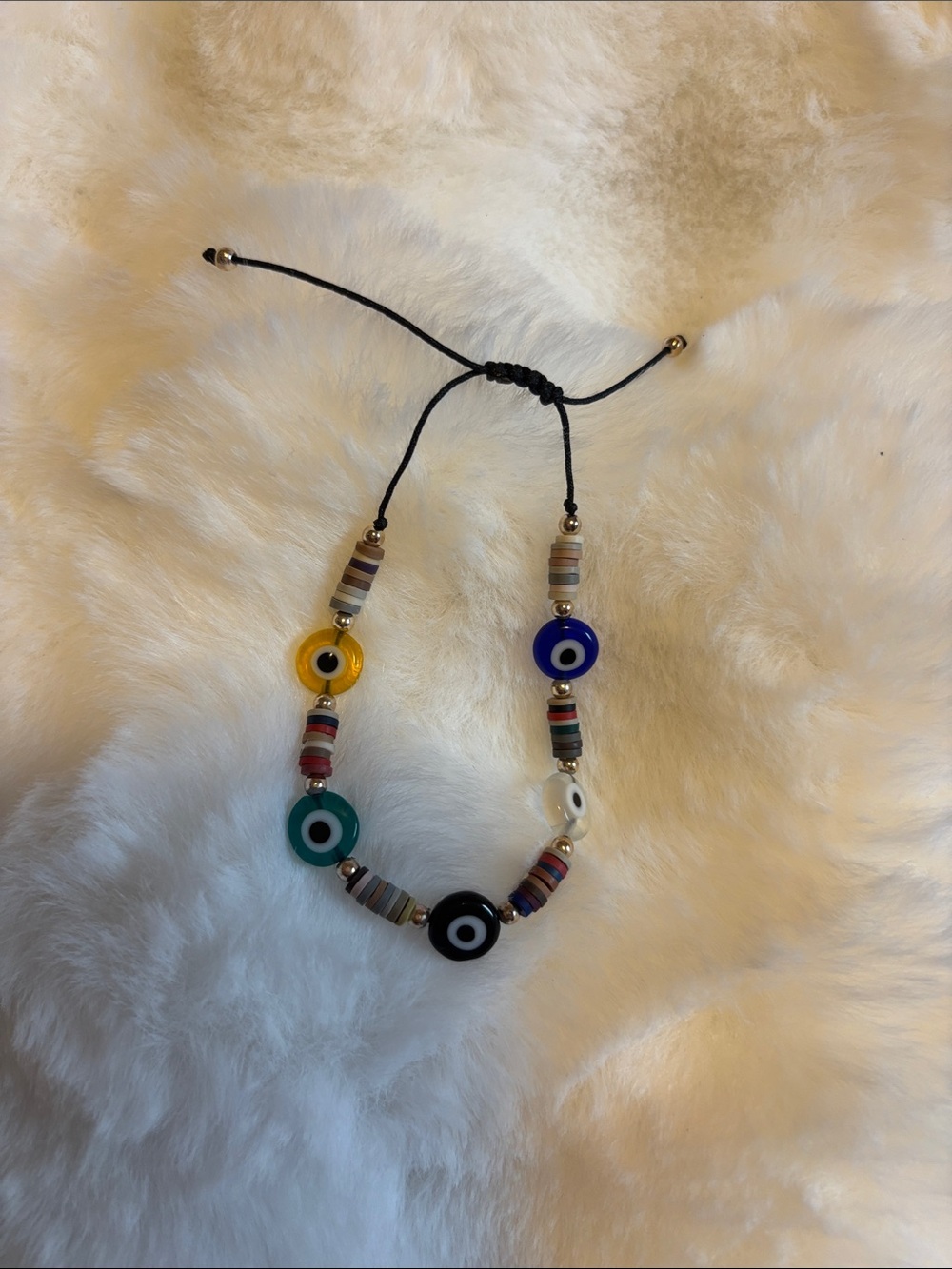 Adjustable Multicolor Evil Eye Beaded Bracelet - Unbranded